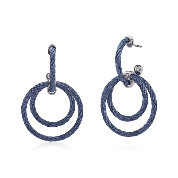 Closeup photo of ALOR Blueberry Cable Petite Triple Hoop Drop Earrings – Luxury Designer & Fine Jewelry - ALOR