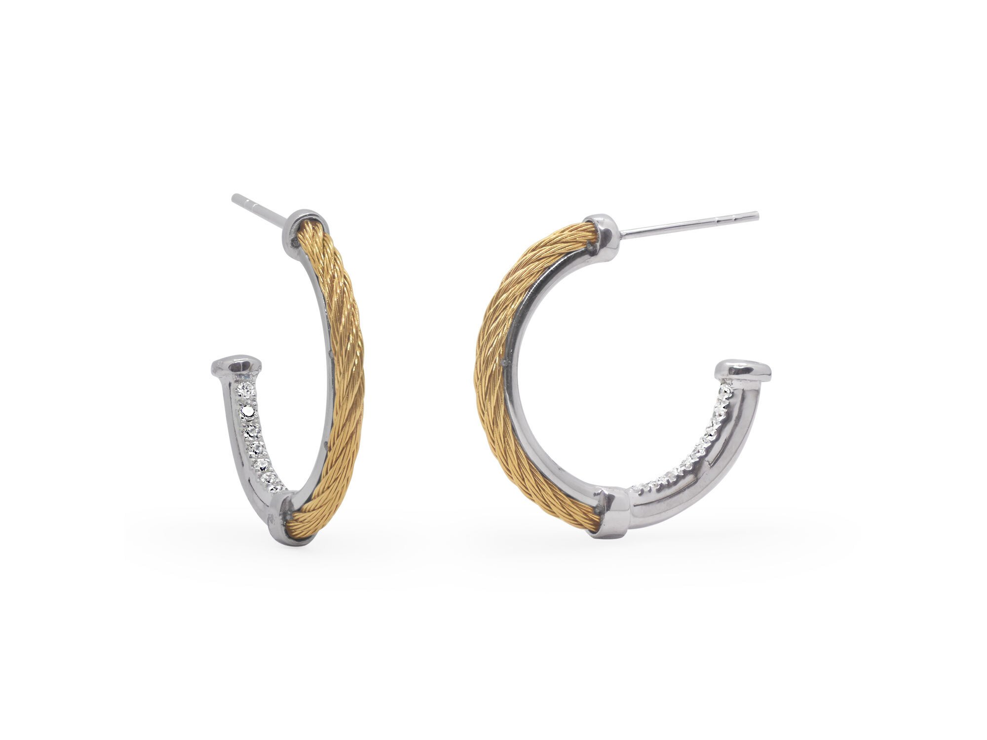 ALOR Yellow Cable Small Hoop Earrings with 18kt Gold & Diamonds – Luxury Designer & Fine Jewelry - ALOR