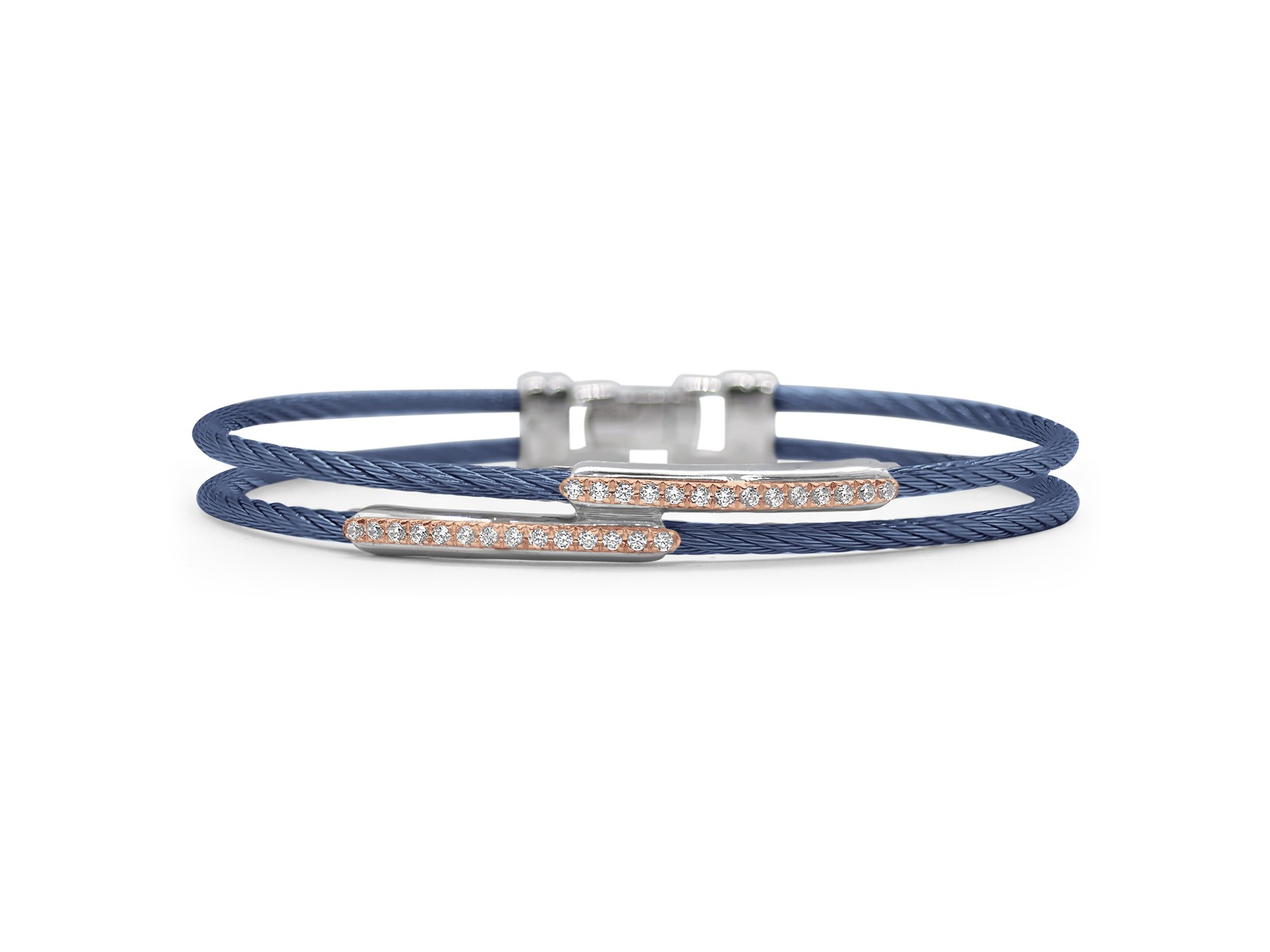 ALOR Blueberry Cable Dual Channel Bar Bracelet with 18kt Rose Gold & Diamonds – Luxury Designer & Fine Jewelry - ALOR