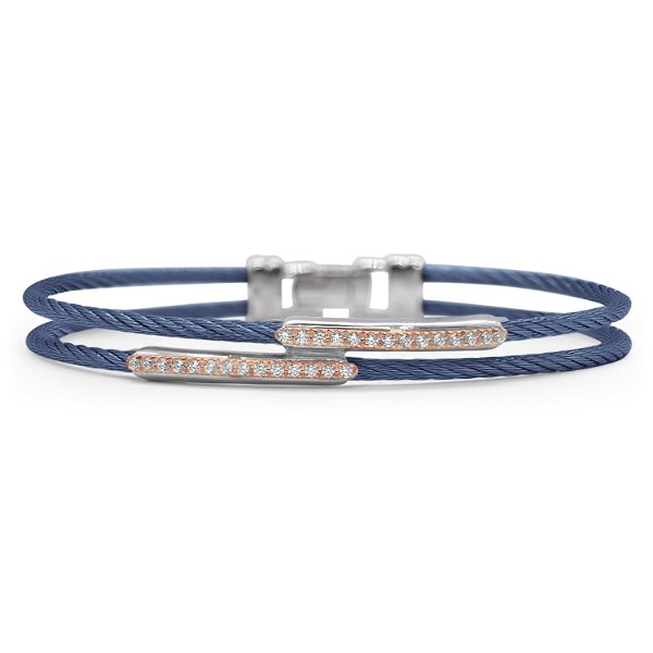 Closeup photo of ALOR Blueberry Cable Dual Channel Bar Bracelet with 18kt Rose Gold & Diamonds – Luxury Designer & Fine Jewelry - ALOR