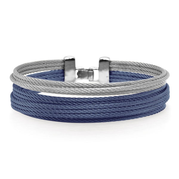 Closeup photo of ALOR Blueberry & Grey Cable Double Stack Bracelet – Luxury Designer & Fine Jewelry - ALOR