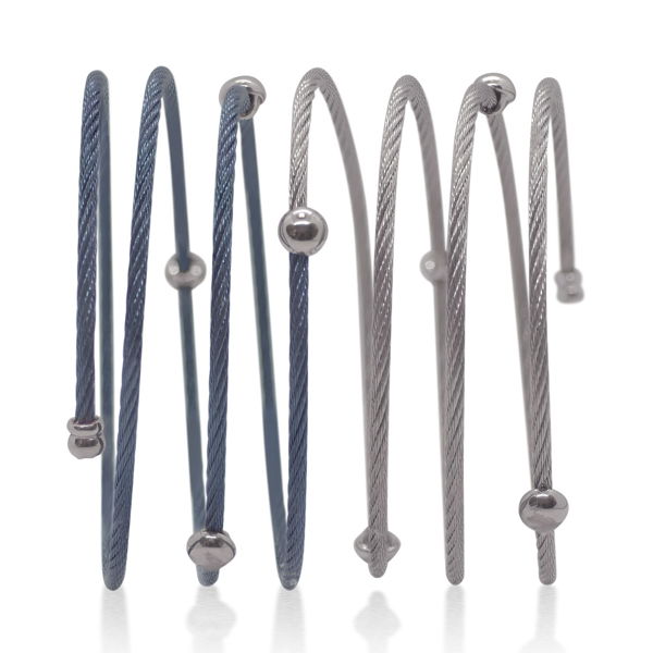 Closeup photo of ALOR Blueberry & Grey Cable 7-Row Coil Wrap Bracelet – Luxury Designer & Fine Jewelry - ALOR