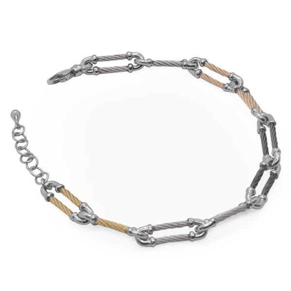 Closeup photo of ALOR Black, Carnation, Grey & Yellow Cable Clip Bracelet – Luxury Designer & Fine Jewelry - ALOR