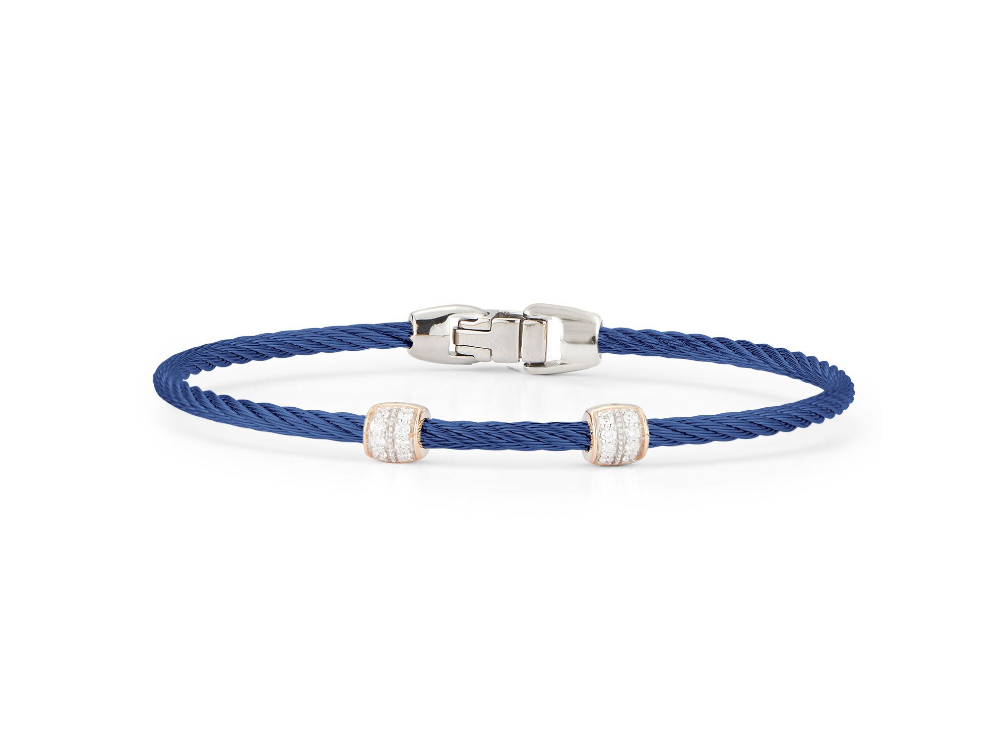 ALOR Blueberry Cable Double Barrel Station Stackable Bracelet with 18kt Rose Gold & Diamonds – Luxury Designer & Fine Jewelry - ALOR