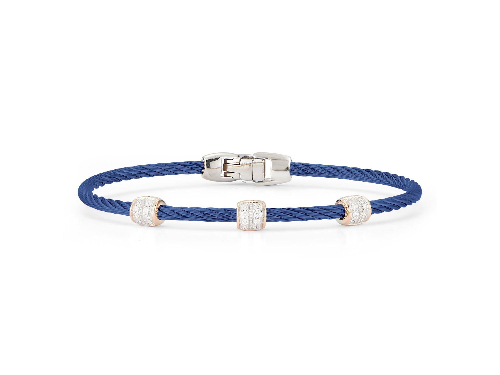 ALOR Blueberry Cable Triple Barrel Station Stackable Bracelet with 18kt Rose Gold & Diamonds – Luxury Designer & Fine Jewelry - ALOR