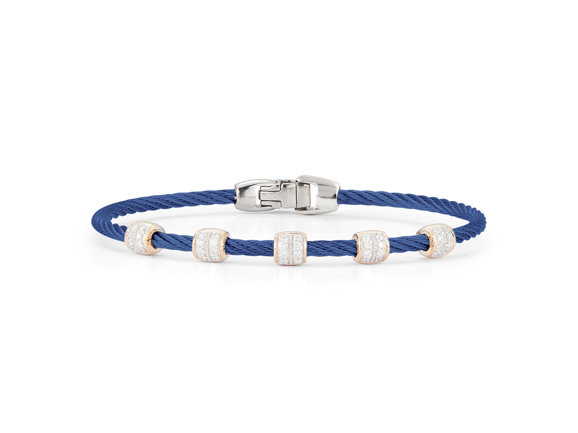 ALOR Blueberry Cable Multi Barrel Station Stackable Bracelet with 18kt Rose Gold & Diamonds – Luxury Designer & Fine Jewelry - ALOR