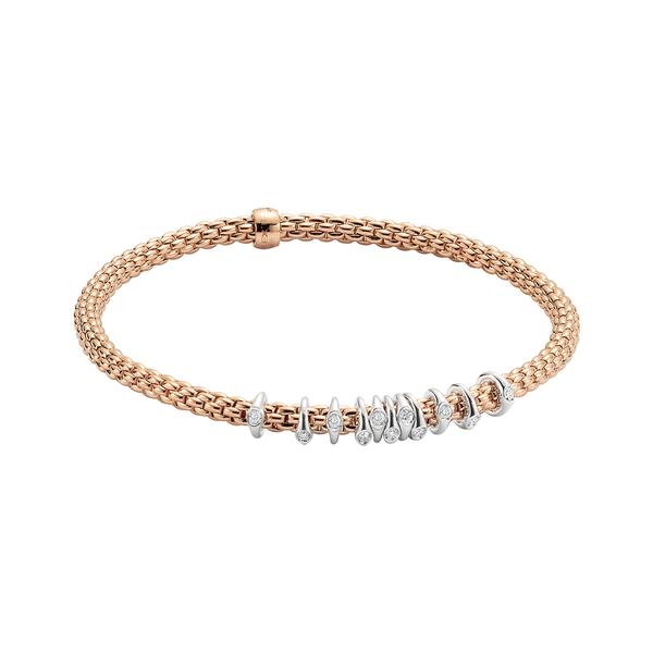 Closeup photo of Prima Flex'It Bracelet in Rose Gold with Dew Drop Floating Diamonds - Size S(17 cm)