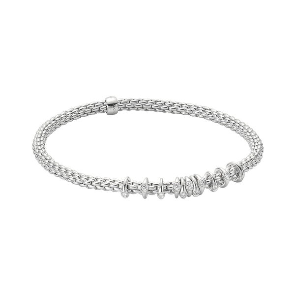 Closeup photo of Prima Flex'It Bracelet in White Gold with Dew Drop Floating Diamonds - Size S