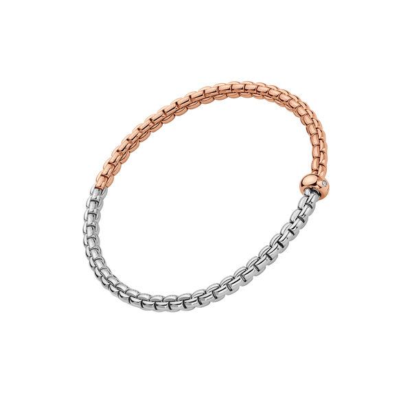 Closeup photo of FOPE Flex'it EKA Bicolor Bracelet in 18k Rose/White Gold Size Small
