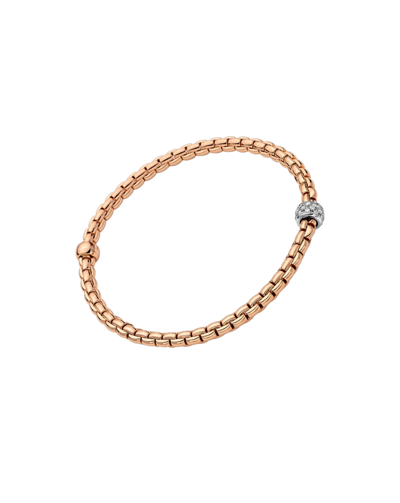 Flexible bracelet entirely made of 18 carat rose gold with rose gold and diamond rondel EKA Tiny Flex'It Bracelet in Rose Gold with Diamonds Size M
