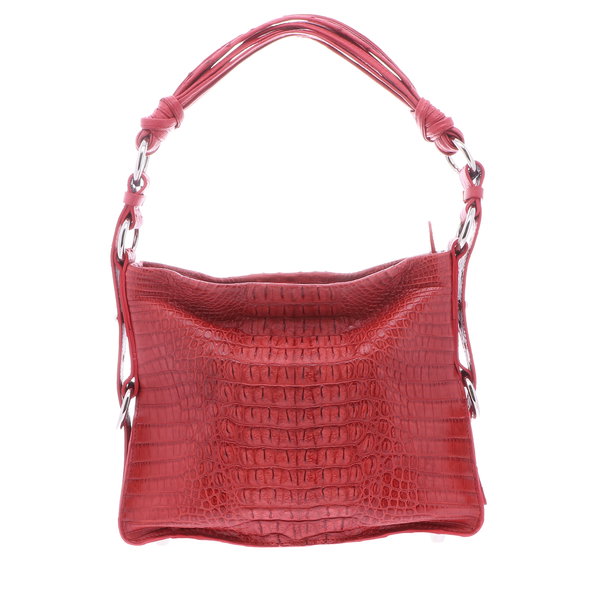 Closeup photo of Red Nile Crocodile Hornback Shoulder Bag