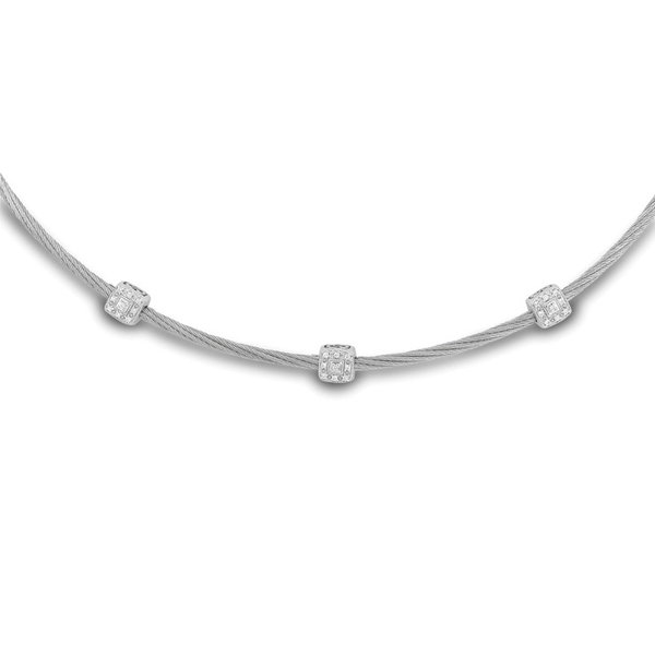 Closeup photo of Twisted Cable Necklace with Three Square Diamond Stations