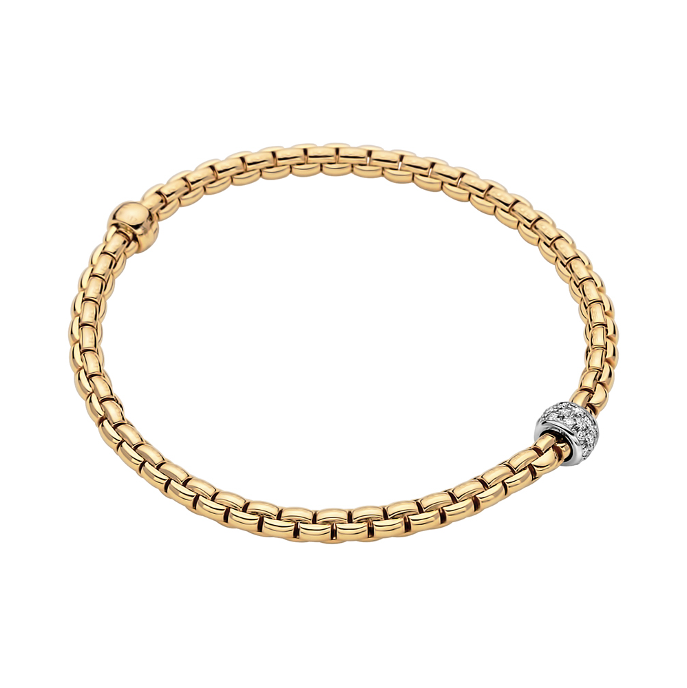 Shot of Eka Tiny Flex'it Bracelet in Yellow Gold with Diamonds - Size S (16 cm)