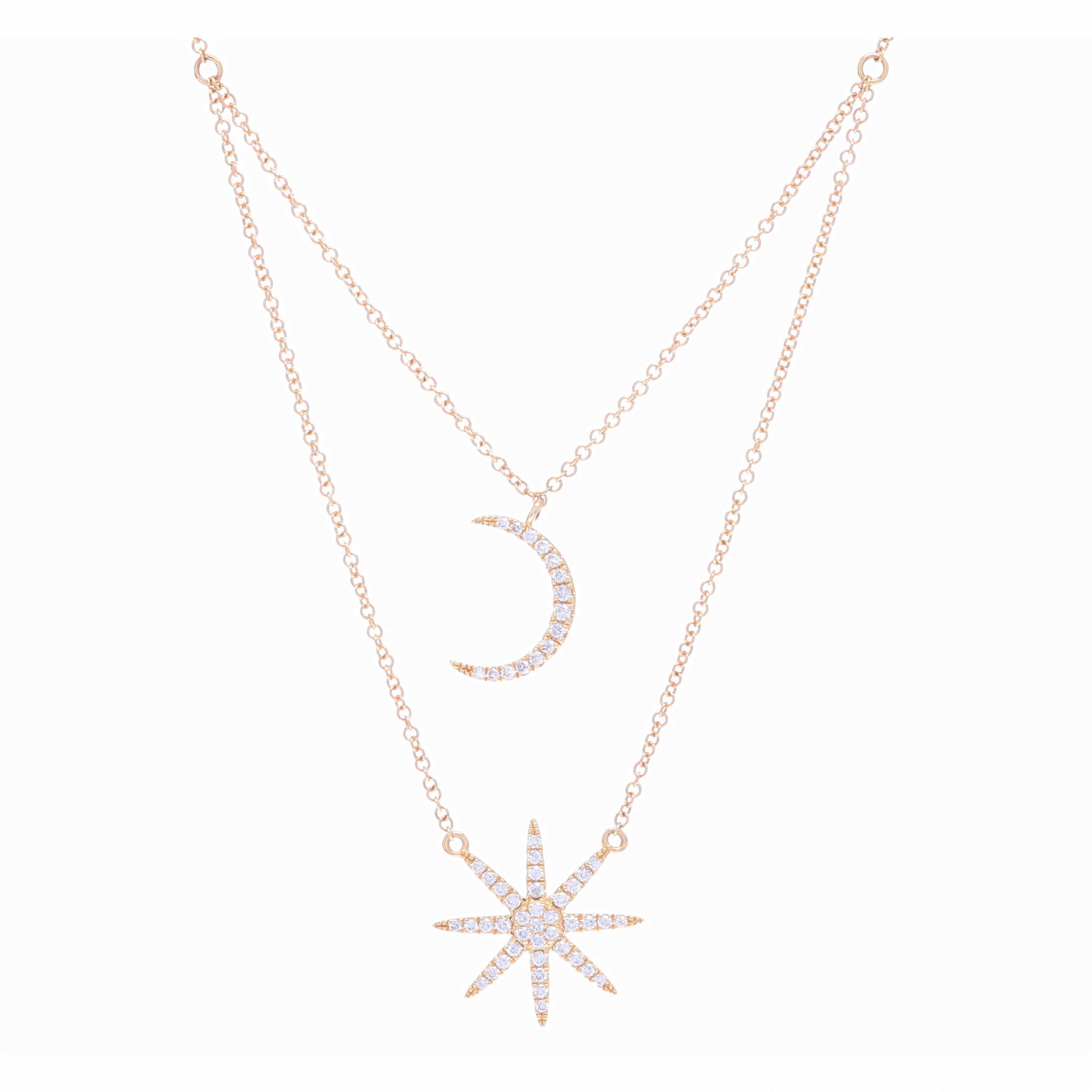 14k Star and Moon Tiered Necklace