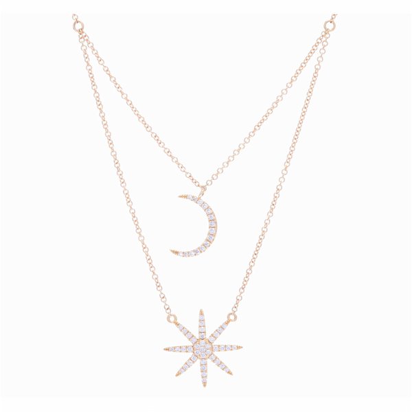 Closeup photo of 14k Star and Moon Tiered Necklace