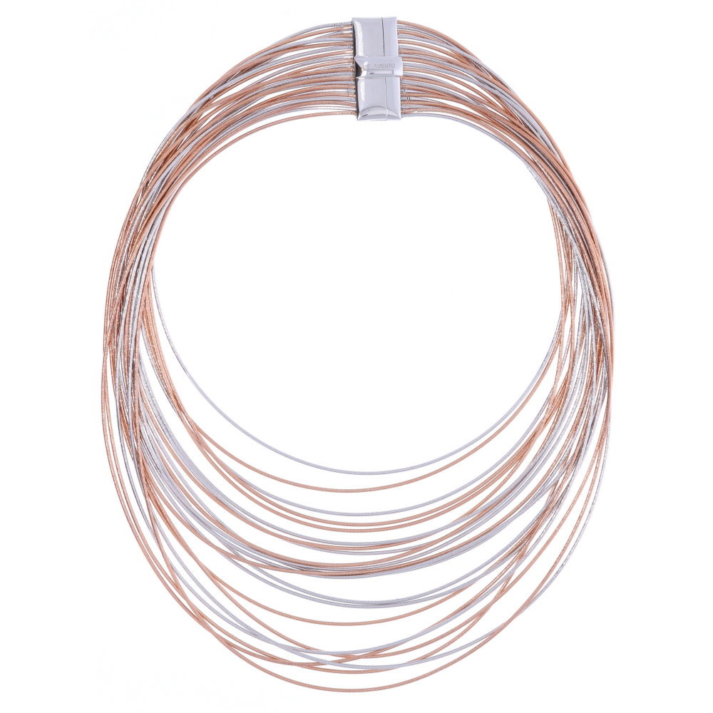 DNA Spring Collection brought to you by Pesavento offers this Wide Bib 22 strand necklace. Displaying a magnetic clasp, makes this necklace perfect for those who don't like to fumble with clasps. Featured in 4 different colors this necklace has something for everyone. Wide Bib Necklace