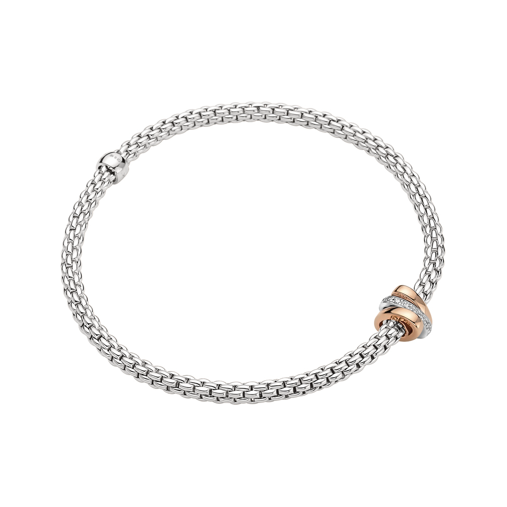 Prima Flex'It Bracelet in White & Rose Gold w/ Diamonds - Size M (17cm)