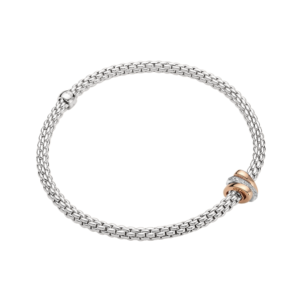Closeup photo of Prima Flex'It Bracelet in White & Rose Gold w/ Diamonds - Size M (17cm)