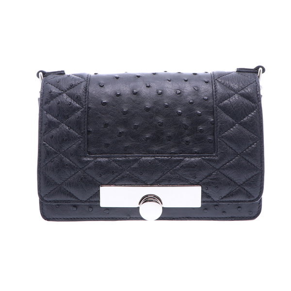 Closeup photo of Black Ostrich Chain Bag