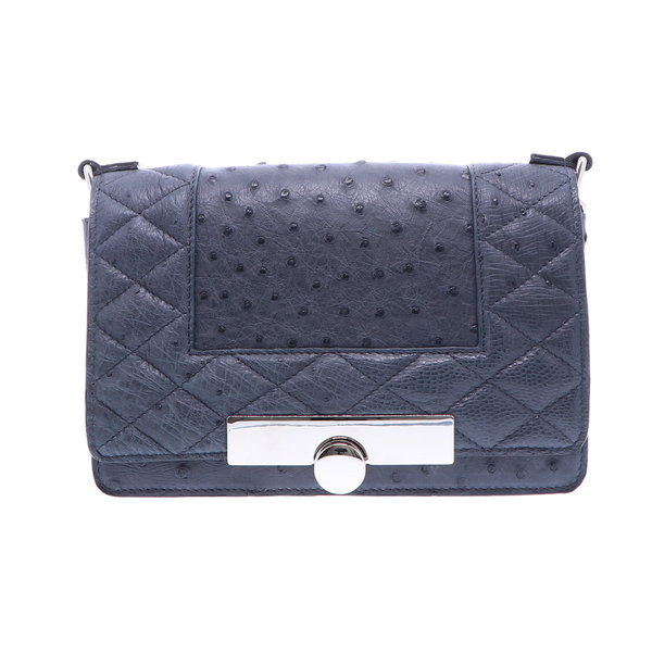 Closeup photo of Navy Ostrich Chain Bag