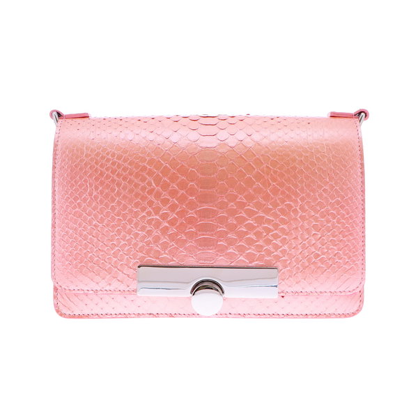 Closeup photo of Matte Salmon Python Chain Bag