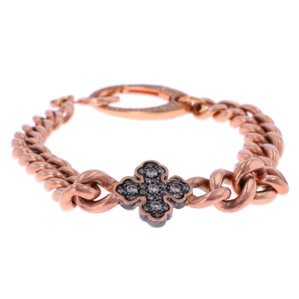 Closeup photo of Vintage Rose Gold Chain with a Diamond Cross Bracelet
