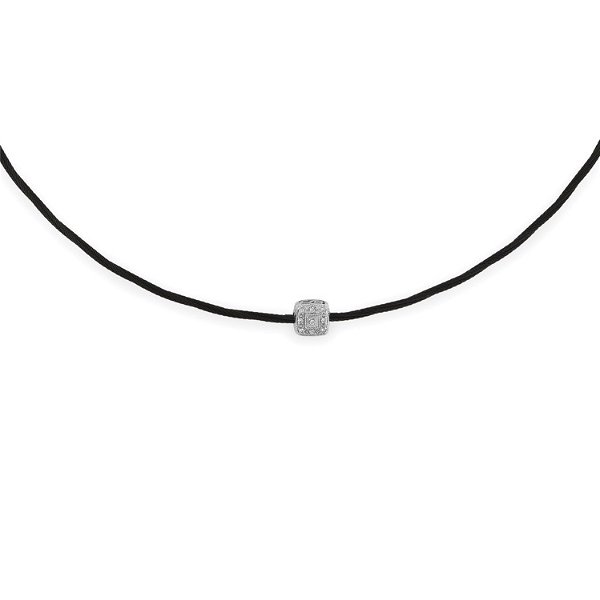 Closeup photo of Single Square Diamond Station on Micro Cable Necklace