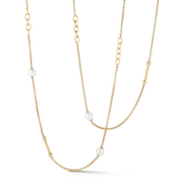Closeup photo of Chain Reaction Steel Necklace with Pearls
