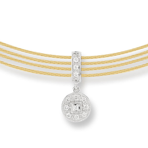 Closeup photo of Cable Round Drop Choker Necklace with 18kt White Gold & Diamonds