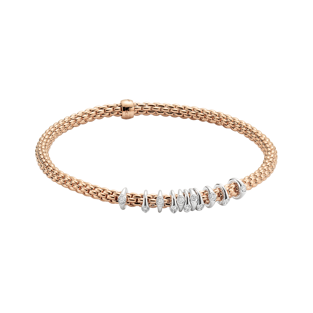 Prima Flex'It Bracelet in Rose Gold with Dew Drop Floating Diamonds - Size XL (19 cm)