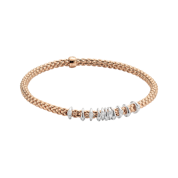 Closeup photo of Prima Flex'It Bracelet in Rose Gold with Dew Drop Floating Diamonds - Size XL (19 cm)