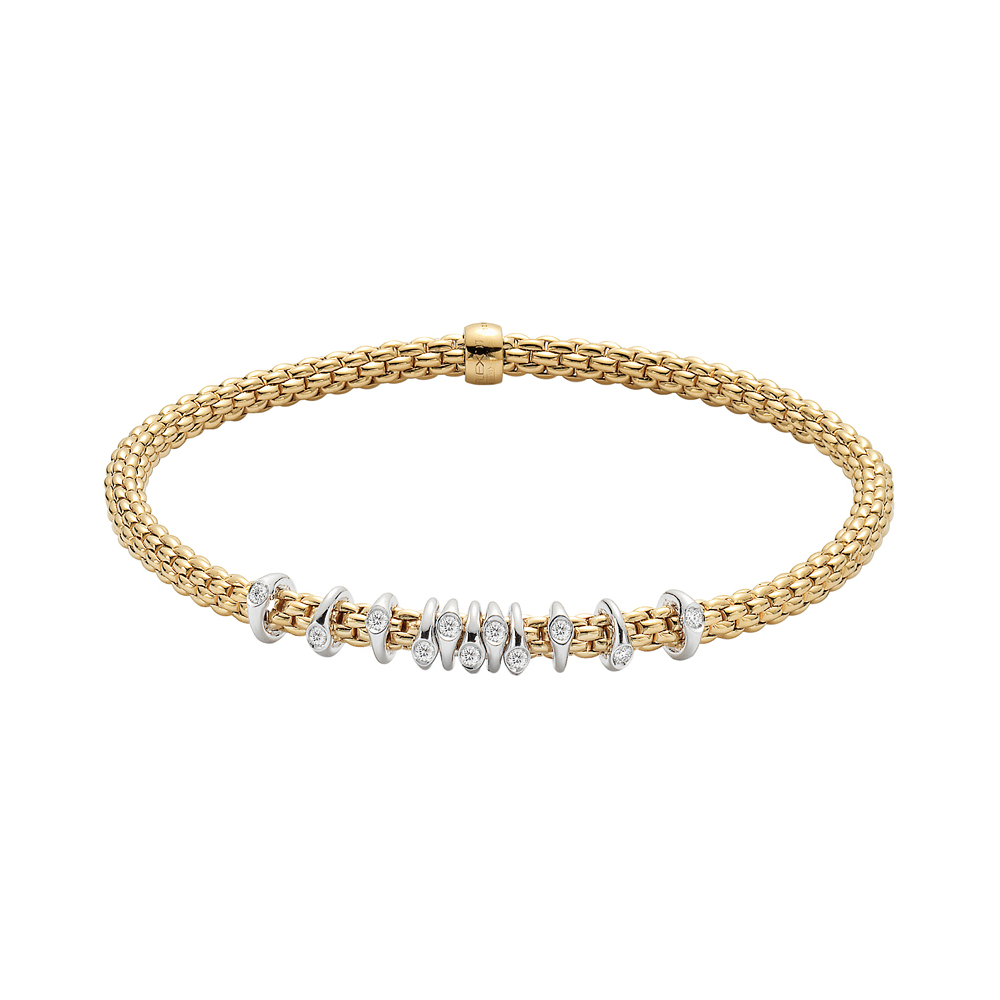 Prima Flex'It Bracelet in Yellow Gold with Dew Drop Floating Diamonds - Size S (16 cm)