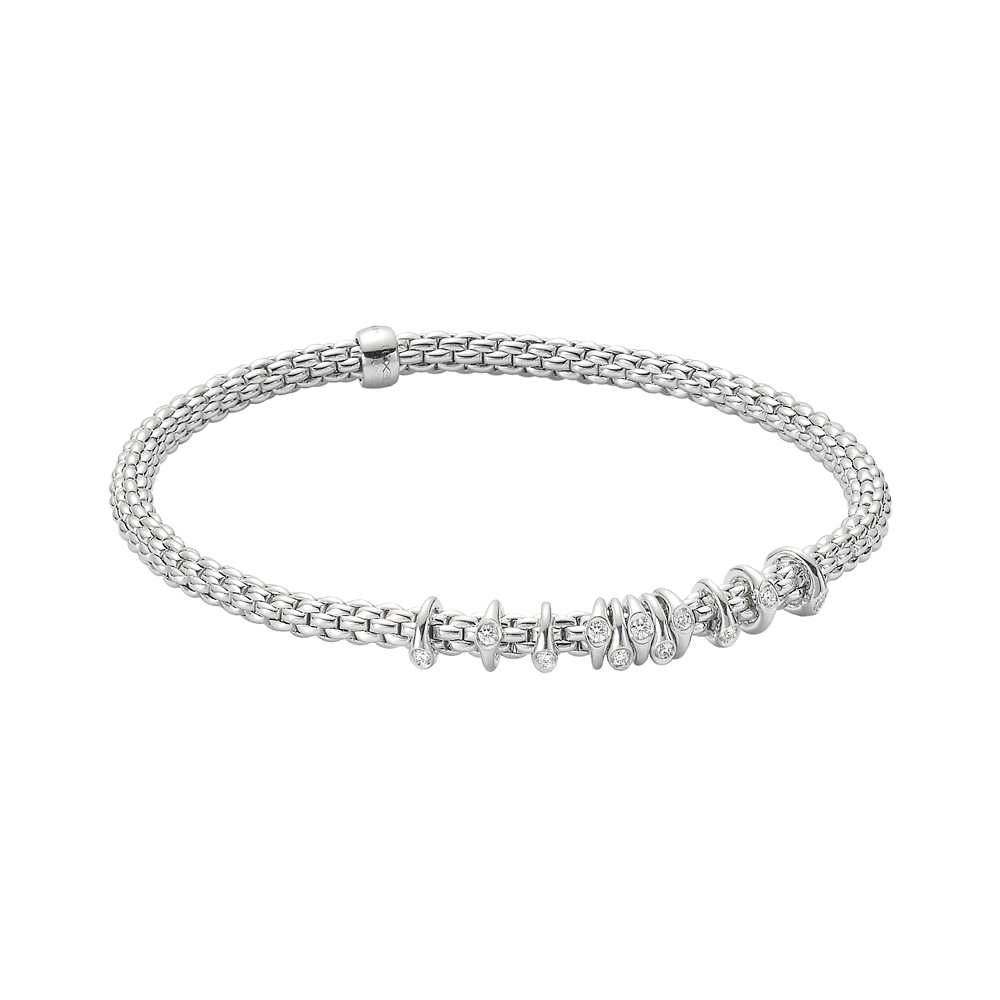 Prima Flex'It Bracelet in White Gold with Dew Drop Floating Diamonds - Size M (17 cm)