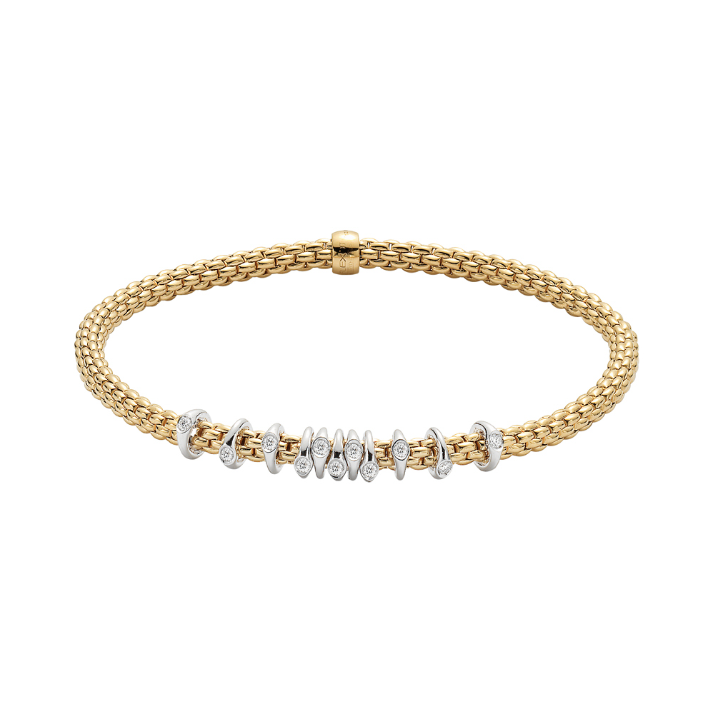 Shot of Prima Flex'It Bracelet in Yellow Gold with Dew Drop Floating Diamonds - Size S (16 cm)