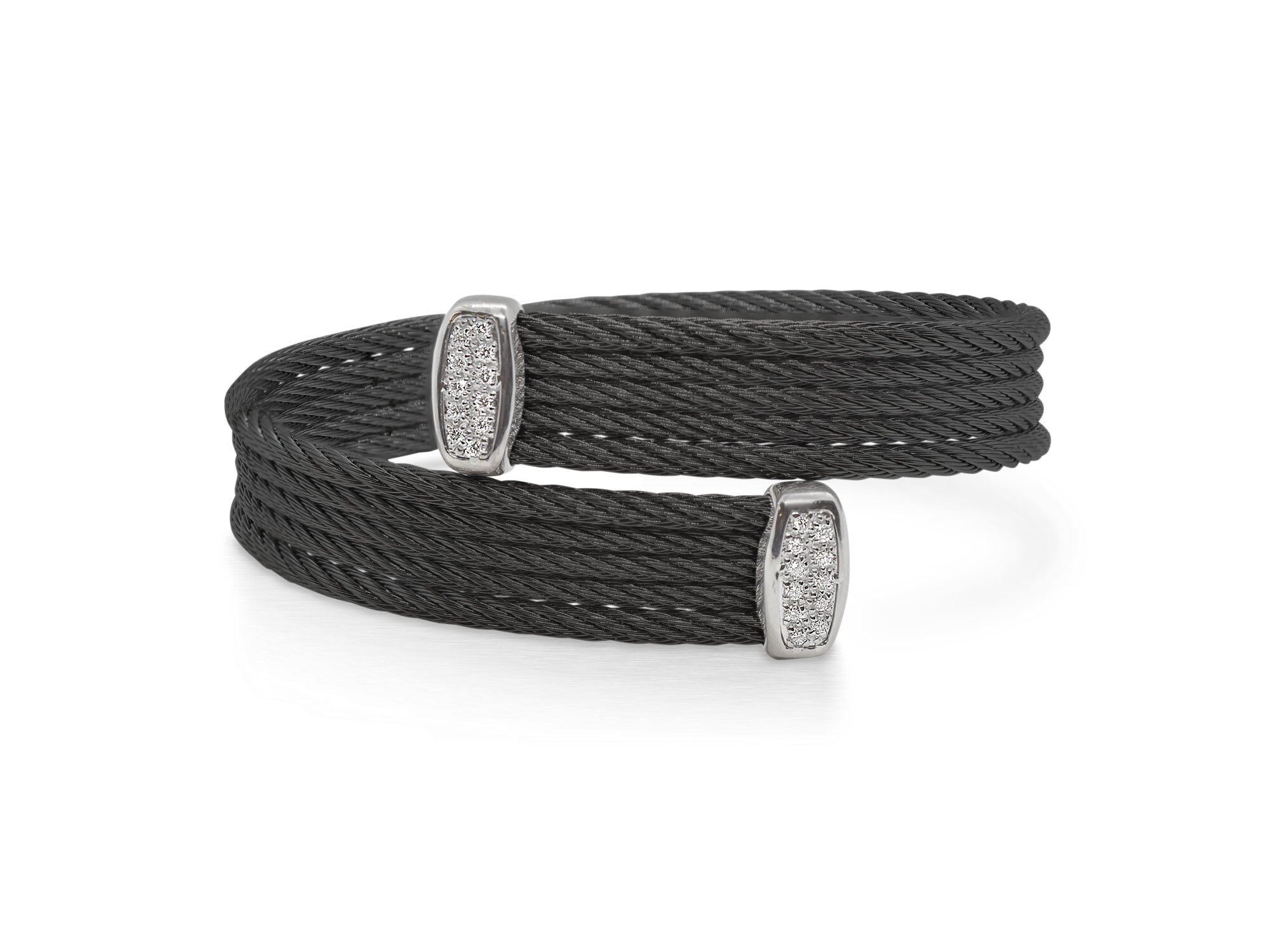 Black Cable Bypass Bracelet with 18tk White Gold & Diamonds