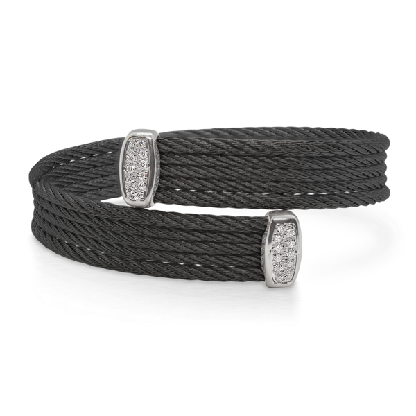 Closeup photo of Black Cable Bypass Bracelet with 18tk White Gold & Diamonds