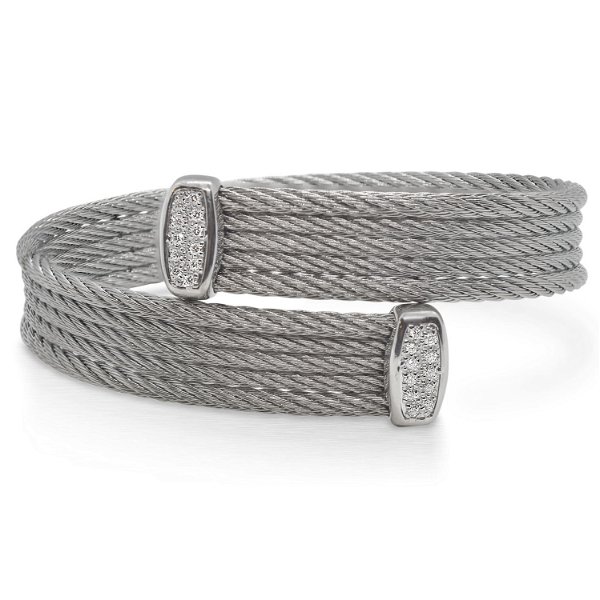 Closeup photo of Grey Cable Bypass Bracelet with 18tk White Gold & Diamonds