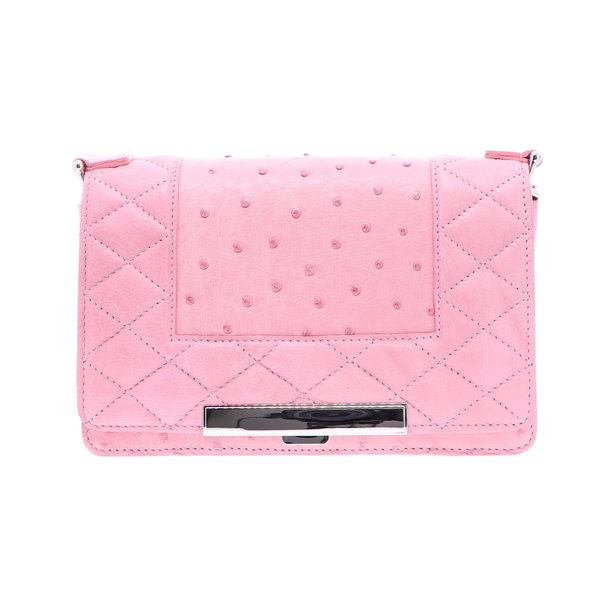 Closeup photo of Pink Ostrich Chain Bag