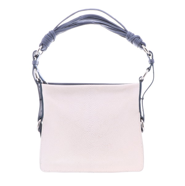 Closeup photo of White Stingray Shoulder Bag with Navy Ostrich Trim