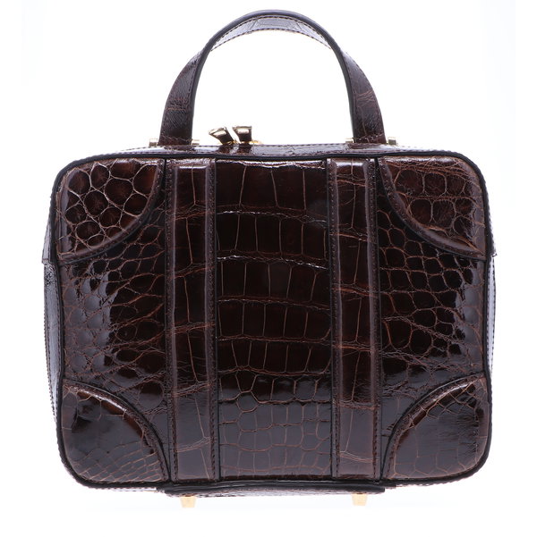 Closeup photo of Brown Alligator Luggage Bag