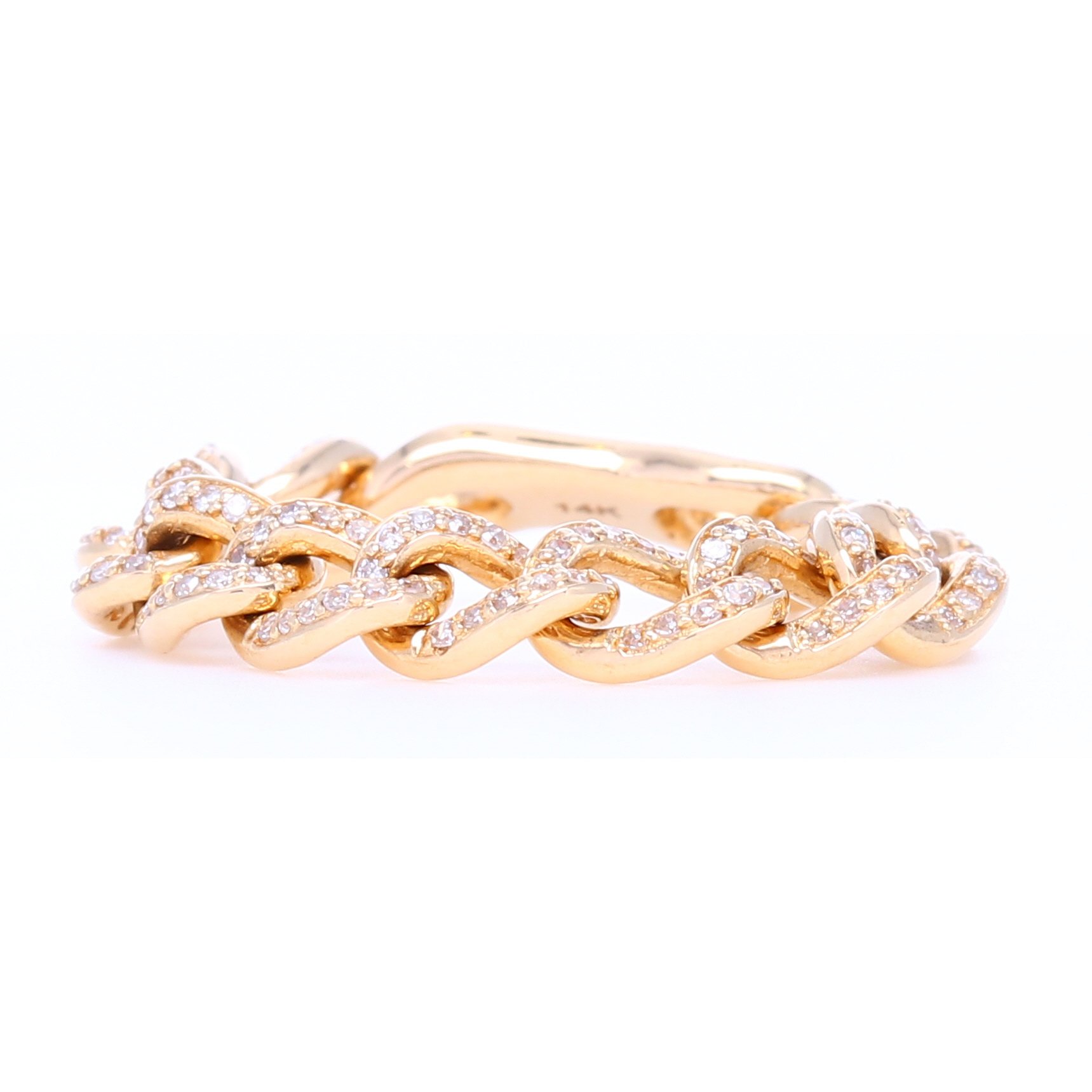 Flexible Pave Curb Link Stack Ring 14k Gold with Diamonds