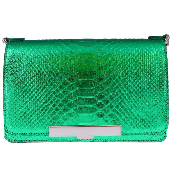 Closeup photo of Emerald Green Python Chain Bag