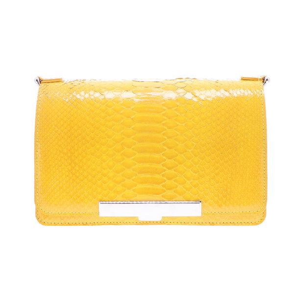 Closeup photo of Electric Yellow Python Chain Bag