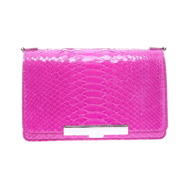Closeup photo of Electric Pink Python Chain Bag