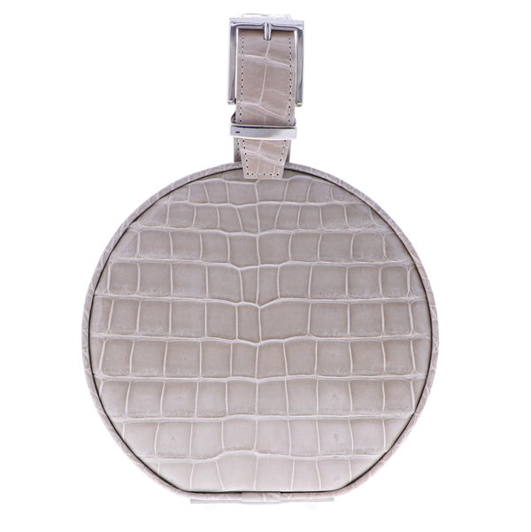 Closeup photo of Beige Alligator Hat Box Chain Bag