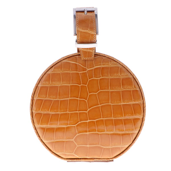 Closeup photo of Caramel Alligator Hat Box Chain Bag