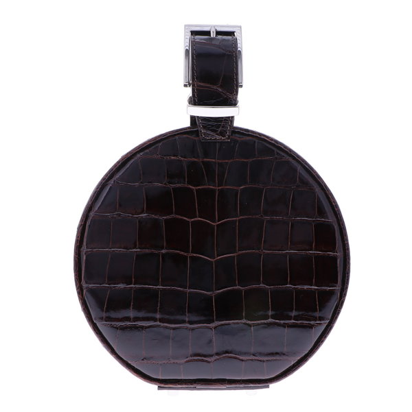 Closeup photo of Chocolate Brown Alligator Hat Box Chain Bag