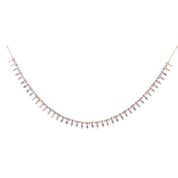 Closeup photo of 18 inch 14K Yellow Gold and Diamond Baguette Choker Necklace. 3.34ct diamonds