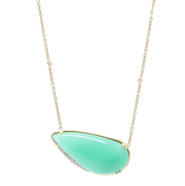 Closeup photo of Aqua Chalcedony and Diamond Pendant Necklace