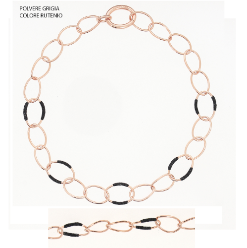 Closeup photo of Polvere Wave Link Collar Necklace Rose Gold Dark Gray Polvere